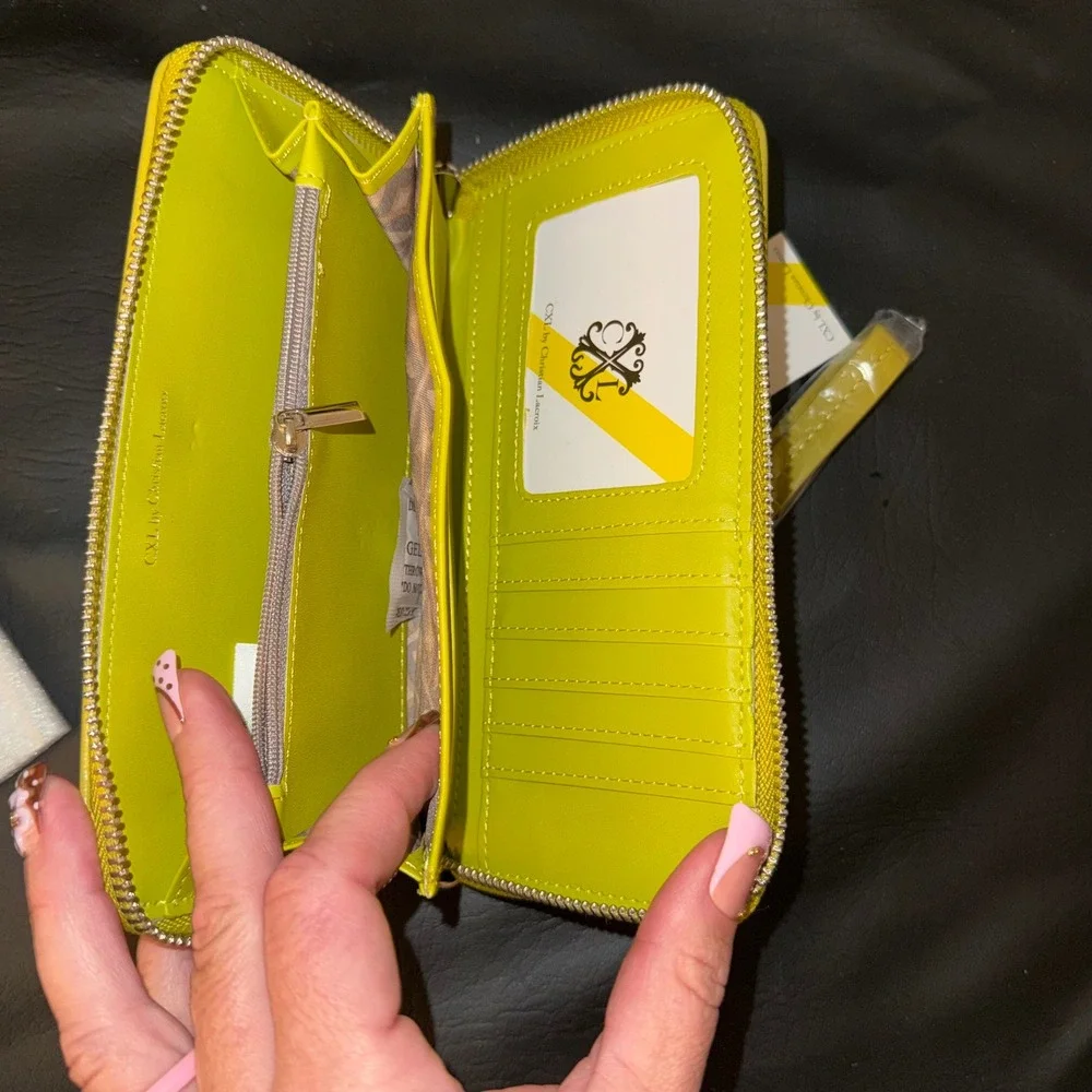 CXL by Christian Lacroix Kara Croco Zip Around Wristlet Wallet Moss Yellow NEW